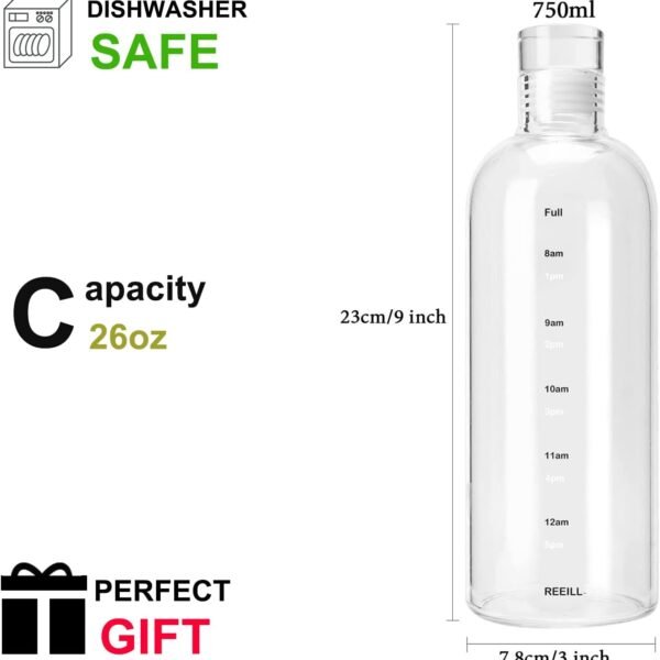 Clear Glass Water Bottles With Time Marker Non-slip Sleeve And Lids, Reusable Glass Drinking Bottles, Drink Water Bottle 26 Oz，Suitable For Drinks, Juices, Sodas, Coke, As Gifts Etc.(750ml)