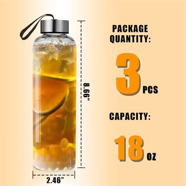 Glass Water Bottles - 3 Packs 18oz Glass Bottles with Lids for Juice, Juice Cleanses, and Reusable Juicing Bottles, Wide Mouth Liquid Storage Containers for Refrigerator