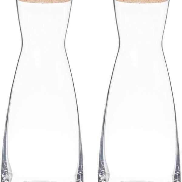Carafe Set with Cork Lids, Set of 2-36.25 oz Stylish Drink Set for Water, Milk, Juice, or Wine - Dishwasher Safe Modern Glassware for Dining & Entertaining